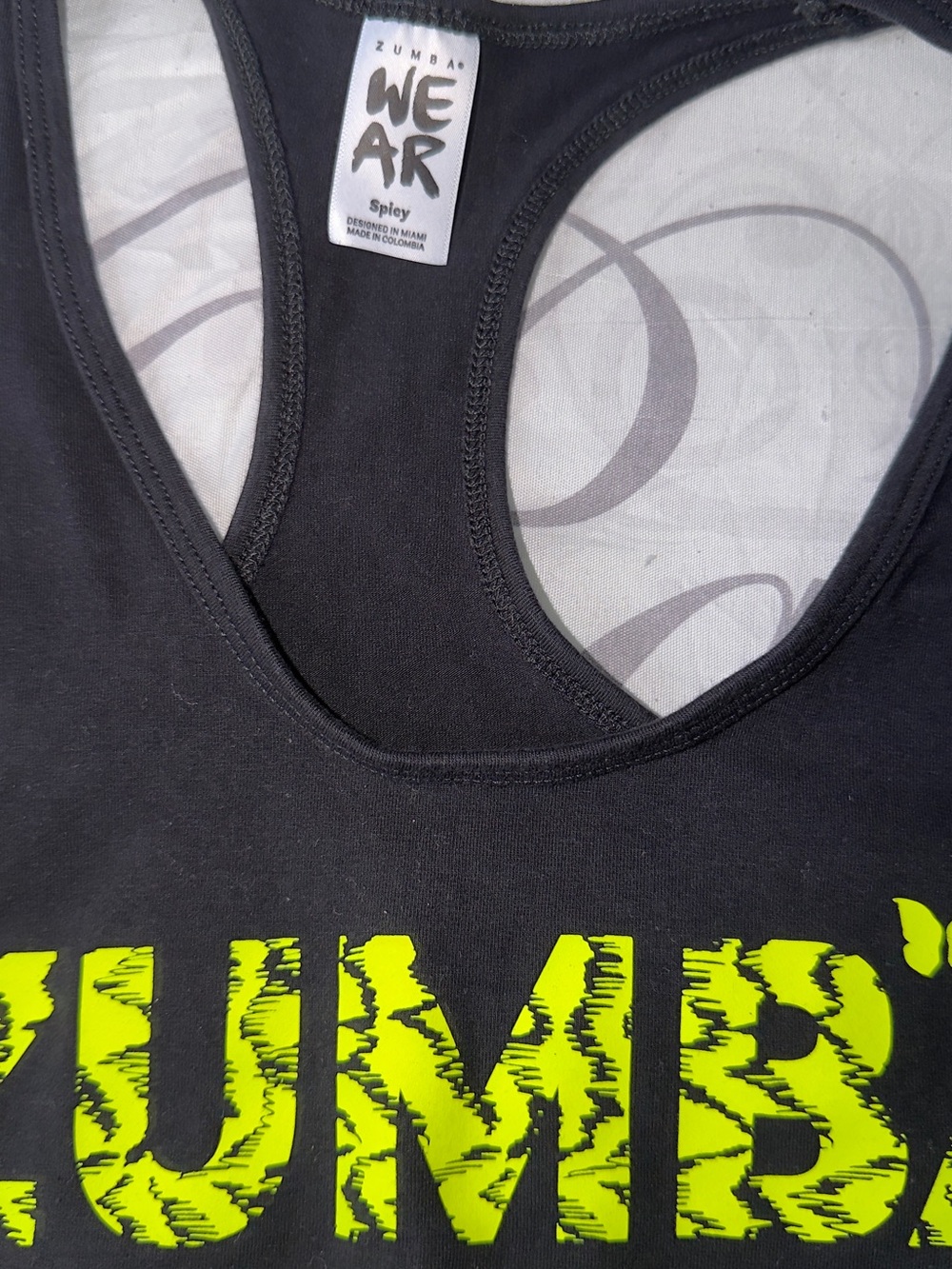 Zumba Fitness Black Racerback Crop Top with Neon Yellow Logo